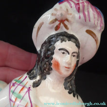 Load image into Gallery viewer, Antique Victorian Staffordshire Figurine. Lady Playing a Concertina with Lamb at her Feet
