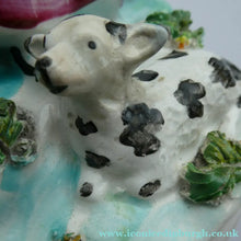 Load image into Gallery viewer, Antique Victorian Staffordshire Figurine. Lady Playing a Concertina with Lamb at her Feet
