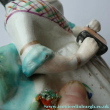 Load image into Gallery viewer, Antique Victorian Staffordshire Figurine. Lady Playing a Concertina with Lamb at her Feet
