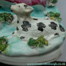 Load image into Gallery viewer, Antique Victorian Staffordshire Figurine. Lady Playing a Concertina with Lamb at her Feet
