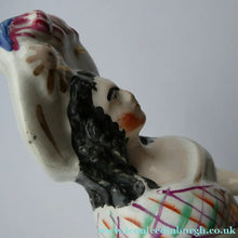 Load image into Gallery viewer, Antique Victorian Staffordshire Figurine. Lady Playing a Concertina with Lamb at her Feet
