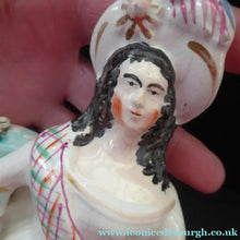 Load image into Gallery viewer, Antique Victorian Staffordshire Figurine. Lady Playing a Concertina with Lamb at her Feet
