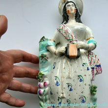 Load image into Gallery viewer, Antique Victorian Staffordshire Figurine. Lady Playing a Concertina with Lamb at her Feet
