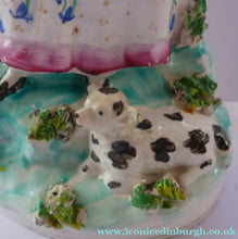 Load image into Gallery viewer, Antique Victorian Staffordshire Figurine. Lady Playing a Concertina with Lamb at her Feet
