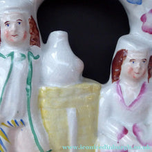 Load image into Gallery viewer, ANTIQUE Victorian Staffordshire Figurine. Small Flatback Model of a Man and Woman at a Water Well

