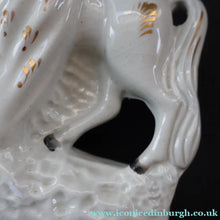 Load image into Gallery viewer, Victorian Staffordshire Figurine. Small Flatback of a Lady on a Prancing Horse - Staffordshire Figure
