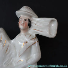 Load image into Gallery viewer, Victorian Staffordshire Figurine. Small Flatback of a Lady on a Prancing Horse - Staffordshire Figure
