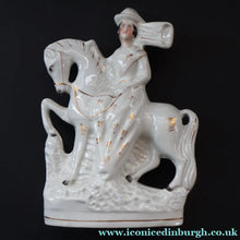 Load image into Gallery viewer, Victorian Staffordshire Figurine. Small Flatback of a Lady on a Prancing Horse - Staffordshire Figure
