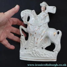 Load image into Gallery viewer, Victorian Staffordshire Figurine. Small Flatback of a Lady on a Prancing Horse - Staffordshire Figure
