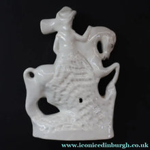 Load image into Gallery viewer, Victorian Staffordshire Figurine. Small Flatback of a Lady on a Prancing Horse - Staffordshire Figure
