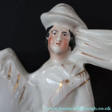 Load image into Gallery viewer, Victorian Staffordshire Figurine. Small Flatback of a Lady on a Prancing Horse - Staffordshire Figure
