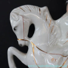 Load image into Gallery viewer, Victorian Staffordshire Figurine. Small Flatback of a Lady on a Prancing Horse - Staffordshire Figure
