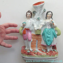 Load image into Gallery viewer, Victorian Staffordshire Spill Vase Flatback. Couple at a Water Well
