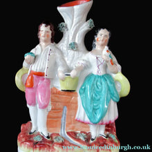 Load image into Gallery viewer, Victorian Staffordshire Spill Vase Flatback. Couple at a Water Well
