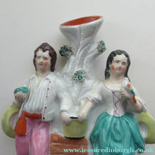 Load image into Gallery viewer, Victorian Staffordshire Spill Vase Flatback. Couple at a Water Well
