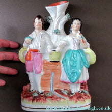Load image into Gallery viewer, Victorian Staffordshire Spill Vase Flatback. Couple at a Water Well
