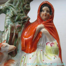 Load image into Gallery viewer, STAFFORDSHIRE Flatback Figurine / SPILL VASE. Victorian Depiction of Red Riding Hood and the Wolf
