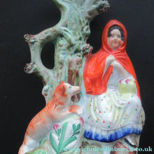 Load image into Gallery viewer, STAFFORDSHIRE Flatback Figurine / SPILL VASE. Victorian Depiction of Red Riding Hood and the Wolf
