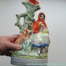 Load image into Gallery viewer, STAFFORDSHIRE Flatback Figurine / SPILL VASE. Victorian Depiction of Red Riding Hood and the Wolf
