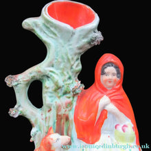 Load image into Gallery viewer, STAFFORDSHIRE Flatback Figurine / SPILL VASE. Victorian Depiction of Red Riding Hood and the Wolf

