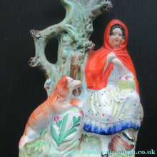 Load image into Gallery viewer, STAFFORDSHIRE Flatback Figurine / SPILL VASE. Victorian Depiction of Red Riding Hood and the Wolf
