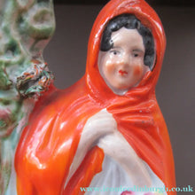 Load image into Gallery viewer, STAFFORDSHIRE Flatback Figurine / SPILL VASE. Victorian Depiction of Red Riding Hood and the Wolf
