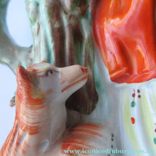 Load image into Gallery viewer, STAFFORDSHIRE Flatback Figurine / SPILL VASE. Victorian Depiction of Red Riding Hood and the Wolf
