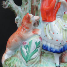 Load image into Gallery viewer, STAFFORDSHIRE Flatback Figurine / SPILL VASE. Victorian Depiction of Red Riding Hood and the Wolf
