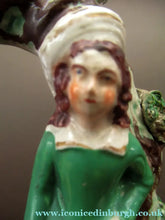 Load image into Gallery viewer, Miniature Staffordshire Flatback Figurine. Couple in a Bough with Swan and Bridge

