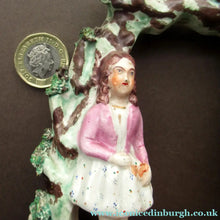 Load image into Gallery viewer, Miniature Staffordshire Flatback Figurine. Couple in a Bough with Swan and Bridge
