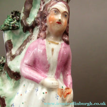 Load image into Gallery viewer, Miniature Staffordshire Flatback Figurine. Couple in a Bough with Swan and Bridge
