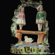 Load image into Gallery viewer, Miniature Flatback Figurine. Couple in a Bough with Swan and Bridge
