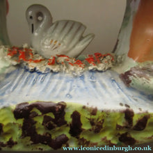 Load image into Gallery viewer, Miniature Staffordshire Flatback Figurine. Couple in a Bough with Swan and Bridge

