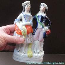 Load image into Gallery viewer, ANTIQUE Victorian Staffordshire Flatback Figurine. Miniature Example of a Man and Woman Gathering Wheat
