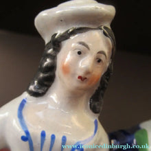 Load image into Gallery viewer, ANTIQUE Victorian Staffordshire Flatback Figurine. Miniature Example of a Man and Woman Gathering Wheat
