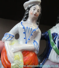 Load image into Gallery viewer, ANTIQUE Victorian Staffordshire Flatback Figurine. Miniature Example of a Man and Woman Gathering Wheat
