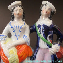 Load image into Gallery viewer, ANTIQUE Victorian Staffordshire Flatback Figurine. Miniature Example of a Man and Woman Gathering Wheat
