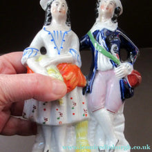 Load image into Gallery viewer, ANTIQUE Victorian Staffordshire Flatback Figurine. Miniature Example of a Man and Woman Gathering Wheat
