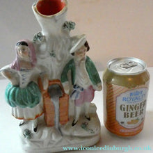 Load image into Gallery viewer, Antique STAFFORDSHIRE Flatback Figurine / SPILL VASE. Victorian Couple Standing Beside a Water Wall
