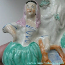 Load image into Gallery viewer, Antique STAFFORDSHIRE Flatback Figurine / SPILL VASE. Victorian Couple Standing Beside a Water Wall
