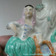 Load image into Gallery viewer, Antique STAFFORDSHIRE Flatback Figurine / SPILL VASE. Victorian Couple Standing Beside a Water Wall
