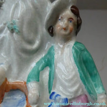 Load image into Gallery viewer, Antique STAFFORDSHIRE Flatback Figurine / SPILL VASE. Victorian Couple Standing Beside a Water Wall
