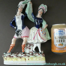 Load image into Gallery viewer, ANTIQUE Victorian Staffordshire Flatback Figurine. A Highlander and his Sweetheart Dancing. 10 inches
