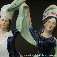 Load image into Gallery viewer, ANTIQUE Victorian Staffordshire Flatback Figurine. A Highlander and his Sweetheart Dancing. 10 inches
