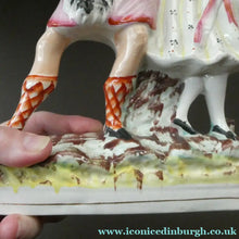 Load image into Gallery viewer, ANTIQUE Victorian Staffordshire Flatback Figurine. A Highlander and his Sweetheart Dancing. 10 inches
