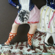 Load image into Gallery viewer, ANTIQUE Victorian Staffordshire Flatback Figurine. A Highlander and his Sweetheart Dancing. 10 inches
