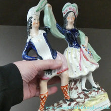 Load image into Gallery viewer, ANTIQUE Victorian Staffordshire Flatback Figurine. A Highlander and his Sweetheart Dancing. 10 inches
