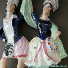 Load image into Gallery viewer, ANTIQUE Victorian Staffordshire Flatback Figurine. A Highlander and his Sweetheart Dancing. 10 inches
