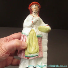 Load image into Gallery viewer, Single Staffordshire Antique Figure of a Lady Collecting Flowers
