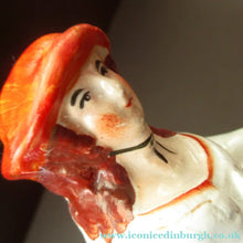 Load image into Gallery viewer, Single Staffordshire Antique Figure of a Lady Collecting Flowers
